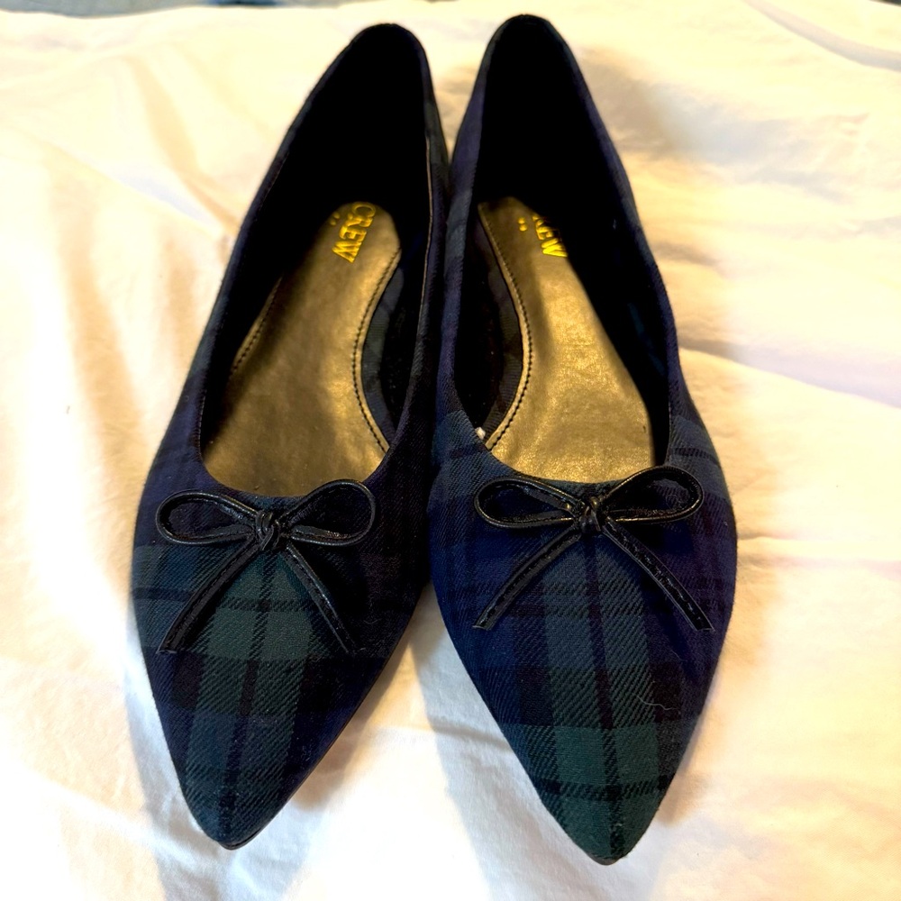 J.Crew - Black Watch Plaid Pointed Toe Ballet Flats